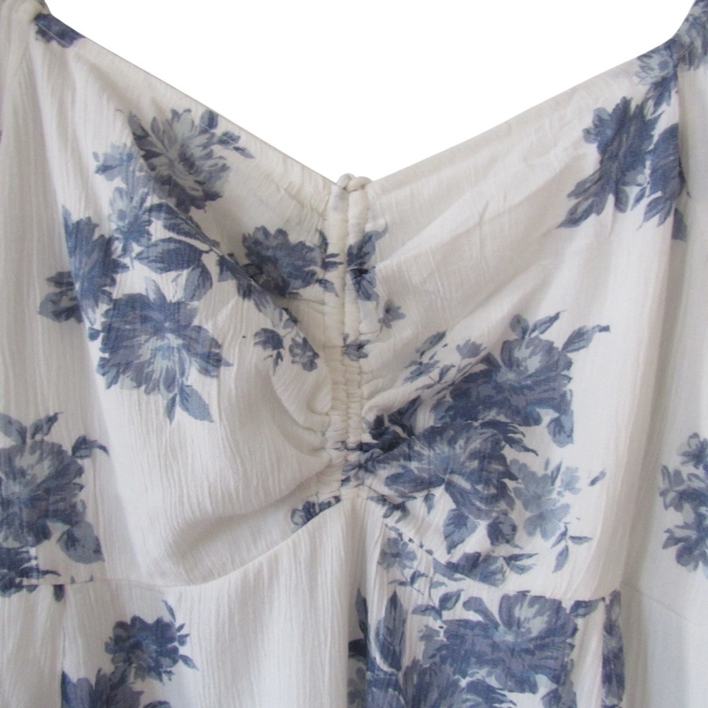 American Eagle Outfitters White Blue Floral Mini Dress XL Smocked Peasant Boho - Picture 5 of 11